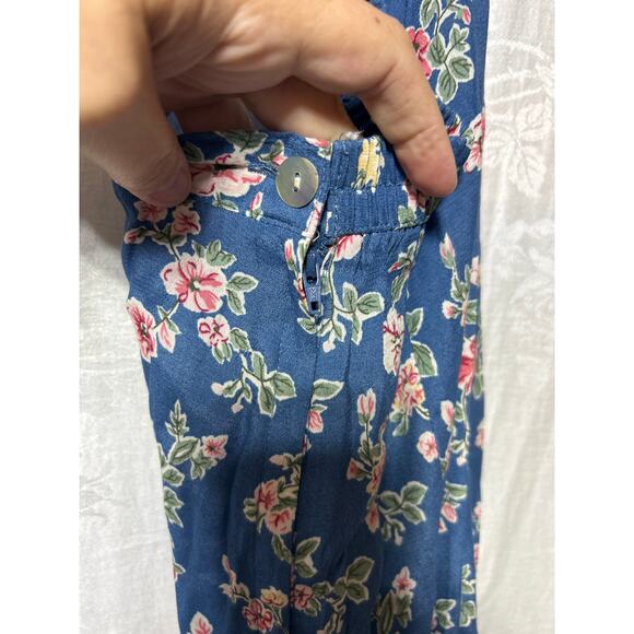 VTG Maxi Skirt Medium Blue Pink Floral Paul Harris Design Side Slit Zipper - Picture 7 of 9